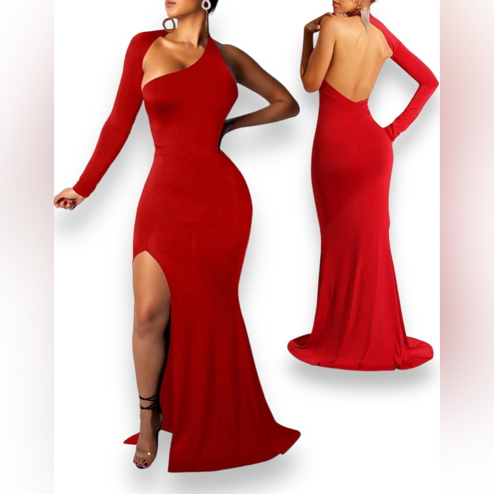 32. Women's Sexy Elegant One Shoulder Backless Evening Long Dress
